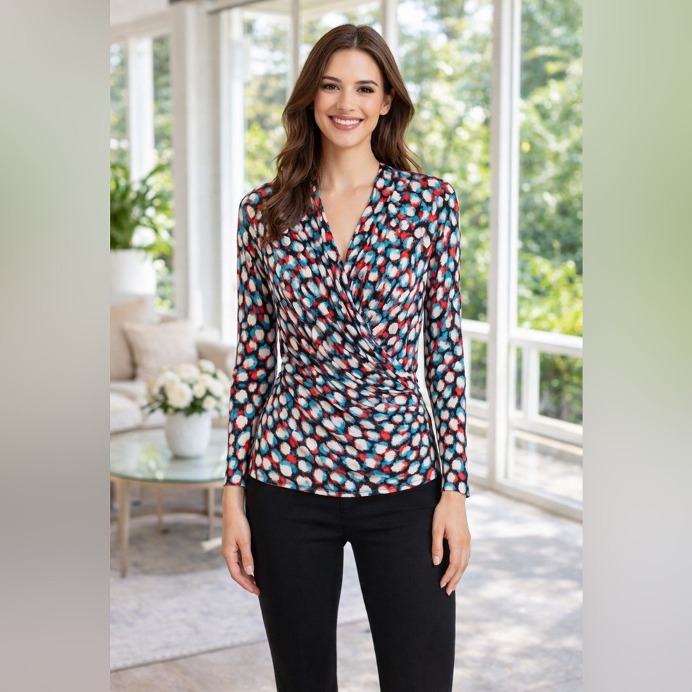 Chaus Faux Wrap Blouse 3/4 Sleeve Relaxed Fit